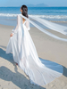 Robe longue blanche féerique décolleté plongeant dos en V illusion de tulle robes de soirée superposées
