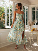 Robe Longue Bohème Fleurie À Bretelles Fendue Sexy Dos Nu Bretelles Spaghetti Été