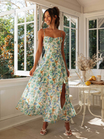 Robe Longue Bohème Fleurie À Bretelles Fendue Sexy Dos Nu Bretelles Spaghetti Été