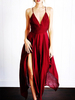 Robe longue bordeaux en chiffon unicolore coupe asymétrique avec peplum à bretelles