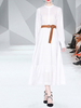 Robe Longue Chemisier Femme à Col Rond avec Manches Longues Coupe Cintrée Bas Evasée Unicolore