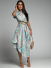 Robe longue col bateau manches courtes polyester rayures robe longueur au sol