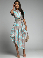 Robe longue col bateau manches courtes polyester rayures robe longueur au sol