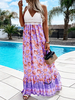 Robe Longue de Bohème Imprimé Femme à Col V avec Bretelles Coupe Cintrée Bas Evasée Robe Maxi
