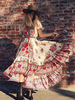 Robe Longue de Bohème Imprimés Florales avec Manches Courtes avec Epaule Dénudées Coupe Cintrée à Lacets Elastique Bas Evasée Multicolores Eté