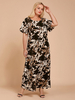 Robe longue de grande taille à col bijou et manches courtes en polyester tie-dye