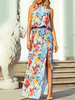Robe longue de plage en mousseline de soie sans manches à imprimé floral