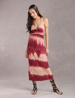 Robe longue en chiffon bleu à motif paon