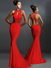 Robe longue en coton mélangé unicolore à dos décolleté avec dentelle col rond