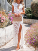 Robe Longue en Dentelle Creusante à Col Rond Coupe Cintrée avec Fente Unicolore Robe Sexy