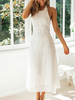 Robe Longue en Dentelle Creusantes Femme avec Bretelles à Col Rond à Lacets Coupe Cintrée avec Dos Nu Bas Evasée Unicolore Robe Eté Sexy