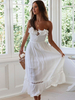 Robe Longue en Dentelle sans Manche à Col Décolleté Coupe Cintrée à Lacets Bas Evasée Unicolore Robe Eté Robe Blanche