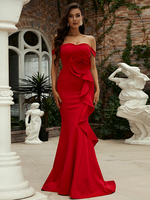 Robe longue en fleurs épaules dénudées dos nu volants robes de bal