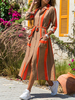 Robe longue en mousseline de soie à manches longues imprimée à col rabattu