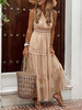 Robe longue en mousseline de soie Abricot Col en V Sans manches Robe longue au sol à pois