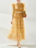 Robe Longue en Mousseline Femme à Col Rond avec Manches Longues Amples Coupe Cintrée Bas Evasée Bicolores Robe Femme