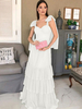 Robe Longue en Mousseline Femme avec Bretelles à Lacets à Col V Coupe Cintrée Bas Evasée Unicolore Robe Maxi Robe Eté