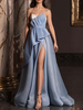 Robe Longue en Mousseline Femme avec Epaule Dénudée à Col Décolleté Coupe Cintrée avec Fente Bicolores Robe de Soirée