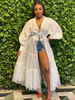 Robe Longue en Mousseline Femme avec Manches Longues Amples à Col Revers Coupe Cintrée Bas Evasée Unicolore Robe Blanche