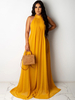 Robe Longue en Mousseline Femme en Plis avec Bretelles à Col Rond Bas Evasée Unicolore Robe Maxi