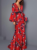Robe Longue en Mousseline Femme Imprimé Fleurie avec Bretelle à Col Décolleté en V Coupe Cintrée avec Ceinture avec Fente Bas Evasée Robe Eté Robe de Plage