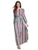 Robe Longue en Mousseline Femme Imprimé Rayures à Col Rond avec Manches Longues Amples Coupe Cintrée à Lacets Multicolores Robe de Plage