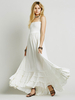 Robe Longue en Mousseline Fluide Femme en Plis avec Bretelles à Col Carré Coupe Cintrée Bas Evasée Unicolore Robe de Plage