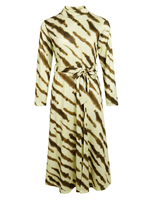 Robe Longue en Mousseline Imprimé à Col Montant avec Manches Longues Coupe Cintrée Bicolores Robe Femme