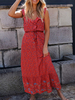 Robe Longue en Mousseline Imprimé Fleurie avec Bretelles à Col V avec Volante Coupe Cintrée Robe Maxi Robe Eté