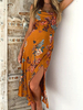 Robe Longue en Mousseline Imprimé Fleurie Femme avec Bretelles à Col Décolleté en V avec Fente Bicolores Robe Eté Sexy