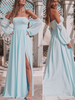 Robe Longue en Mousselines Eté Femme avec Manches Longues avec Epaule Dénudées Coupe Cintrée avec Fente Unicolore Robe Sexy