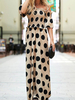 Robe longue en polyester à col bateau et à pois abricot