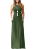 Robe longue en polyester unicolore col rond