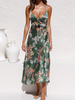 Robe Longue en Satin Imprimés Fleuries Femme avec Bretelle à Col Décolleté en V Coupe Cintrée avec Fente Multicolores Robe de Soirée Sexy