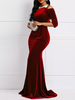 Robe Longue en Velours Moulante Femme avec Manches Mi-longues à Col Rond Coupe Cintrée Robe de Sirène Robe de Soirée