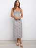 Robe Longue Eté Imprimés Femme avec Bretelles à Col Décolleté Coupe Cintrée Bicolores Robe Eté Sexy