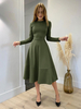 Robe Longue Femme à Col Rond avec Manches Longues Coupe Cintrée Bas Evasée Unicolore