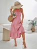 Robe Longue Femme à Col Rond Coupe Cintrée Bas Evasée Unicolore Robe Maxi