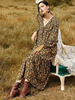 Robe Longue Femme à Col V avec Manches Longues Amples Imprimés Les Fleurs Décontracté Robe Longue