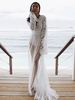 Robe Longue Femme à Col V Coupe Cintrée avec Manches Longues Dentelles Imprimés Les Fleurs Creusants Unicolore Sexy Robe Longue