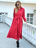 Robe Longue Femme à Col V Fermeture avec Les Boutons avec Manches Longues Ceinturé à Lacets Unicolore Robe Longue Femme
