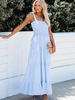 Robe Longue Femme avec Bretelles à Col Carré Coupe Cintrée Bas Evasée Unicolore Robe Eté