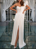 Robe Longue Femme avec Bretelles à Col Décolleté Coupe Cintrée avec Fente Unicolore Robe de Soirée