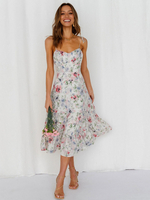 Robe Longue Femme avec Bretelles à Col Décolleté Coupe Cintrée Bas Evasée