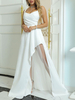 Robe Longue Femme avec Bretelles à Col Décolleté Coupe Cintrée Bas Evasée avec Fente Unicolore Robe de Soirée