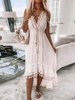 Robe Longue Femme avec Bretelles à Col Décolleté en V Coupe Cintrée à Lacets Bas Evasée Unicolore