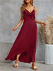 Robe Longue Femme avec Bretelles à Col Décolleté en V Coupe Cintrée avec Fente Unicolore
