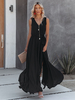 Robe Longue Femme avec Bretelles à Col Décolleté en V Coupe Cintrée Bas Evasée Unicolore