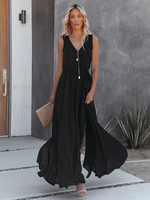 Robe Longue Femme avec Bretelles à Col Décolleté en V Coupe Cintrée Bas Evasée Unicolore