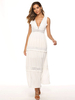 Robe Longue Femme avec Bretelles à Col Décolleté en V Coupe Cintrée Bas Evasée Unicolore